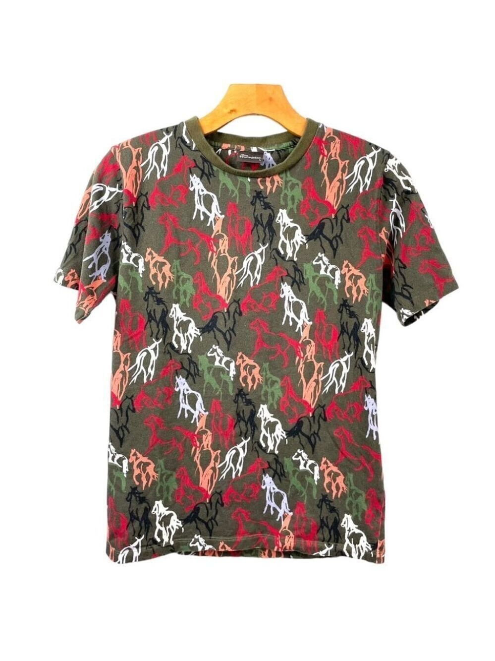 Jim Thompson Junior Horses Multicolored All Over Print Crew Neck T Shirt Size L